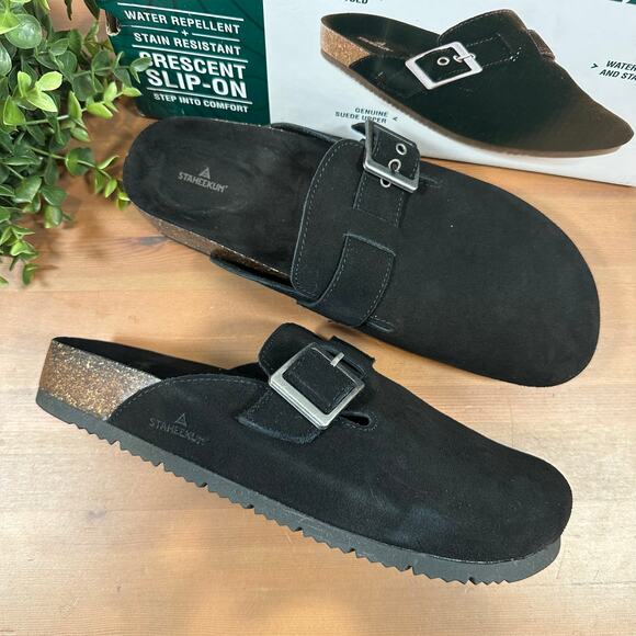 Staheekum Women's Crescent Slip On Black Suede Buckle Clogs Size 11 - Picture 1 of 8